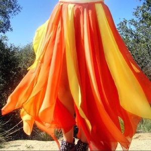Ameynra skirt for Bellydance fire colors - red orange yellow. Chiffon. New